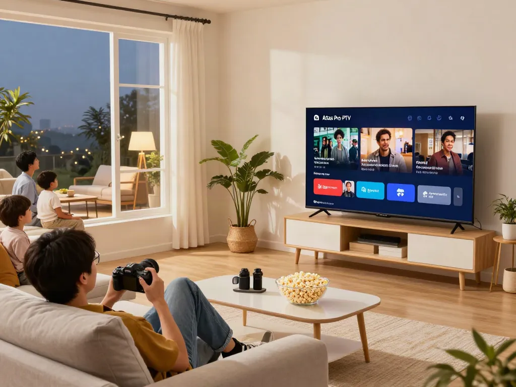 Découvrez Atlas Pro IPTV sur Smart TV pendant une soirée cinéma familiale.
